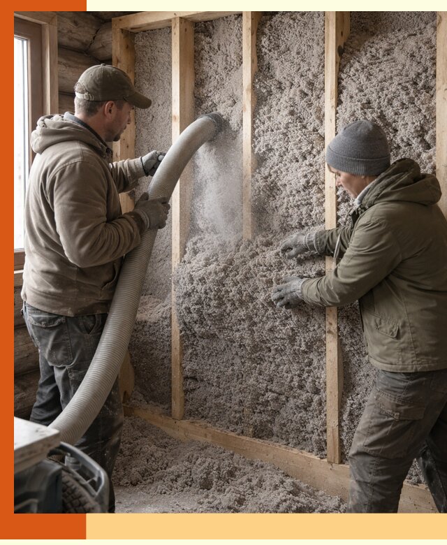 Утепление бревенчатого дома эковатой в Минусинске