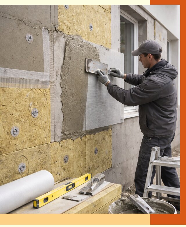 Утепление фасада под штукатурку в Минусинске от 4268 руб/м2 — монтаж пенопластом и минватой | ТепломастерМнс