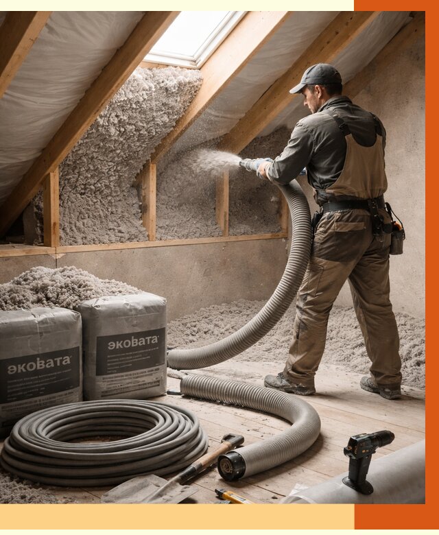 Утепление мансарды эковатой в Минусинске от 2235 руб/м2 — монтаж, задувка, цена | ТепломастерМнс