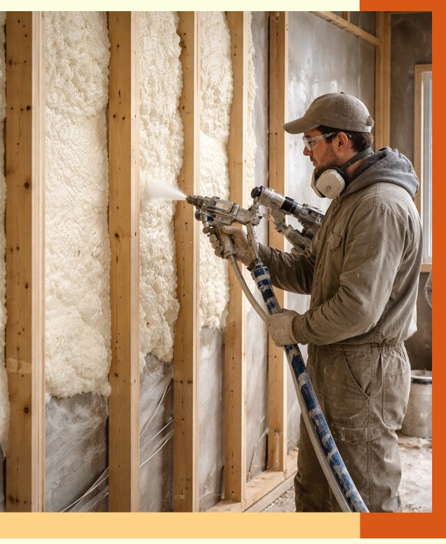 Утепление каркасной стены ППУ в Минусинске от 4318 руб./м2 под ключ | ТепломастерМнс