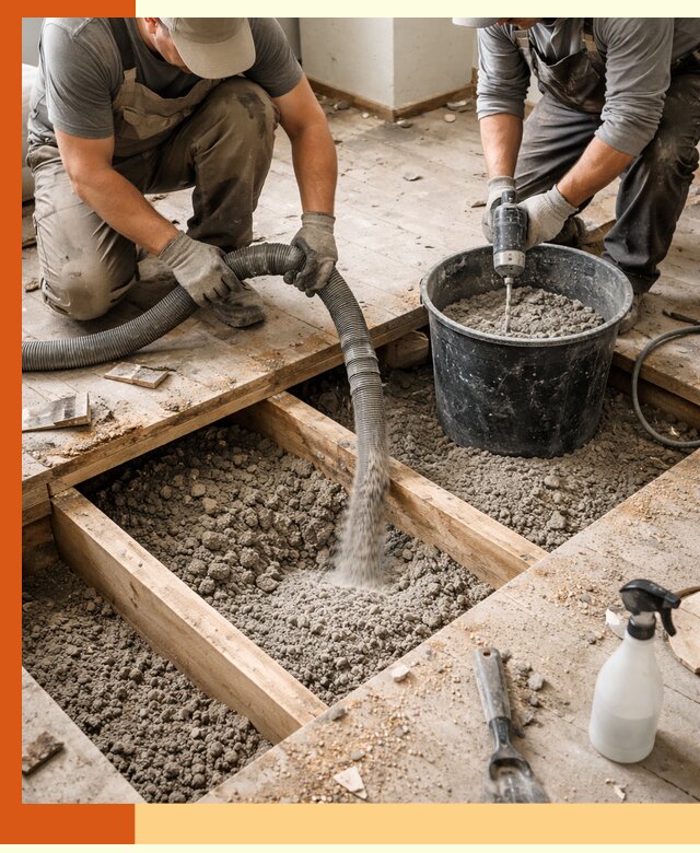 Заполнение пустот пола в Минусинске полиуретаном и пенополистиролом