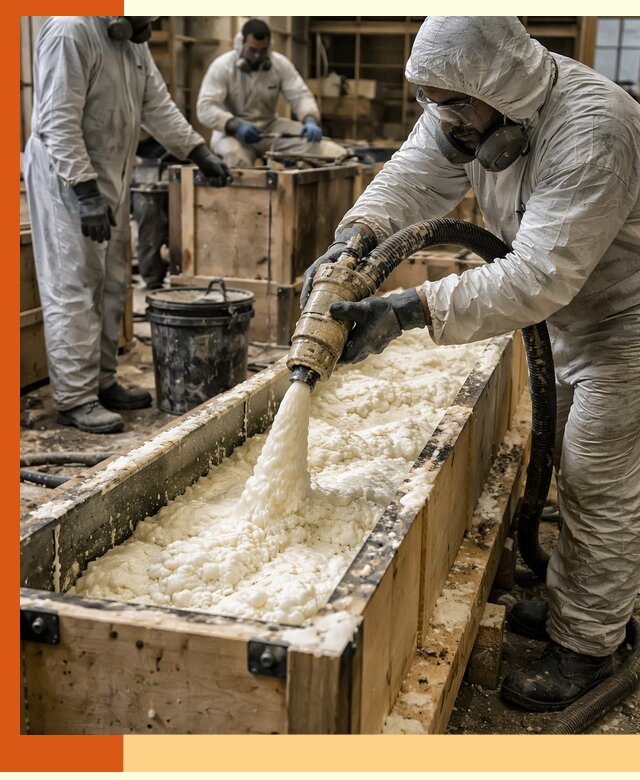 Заливка пенополиуретана в формы для утепления в Минусинске